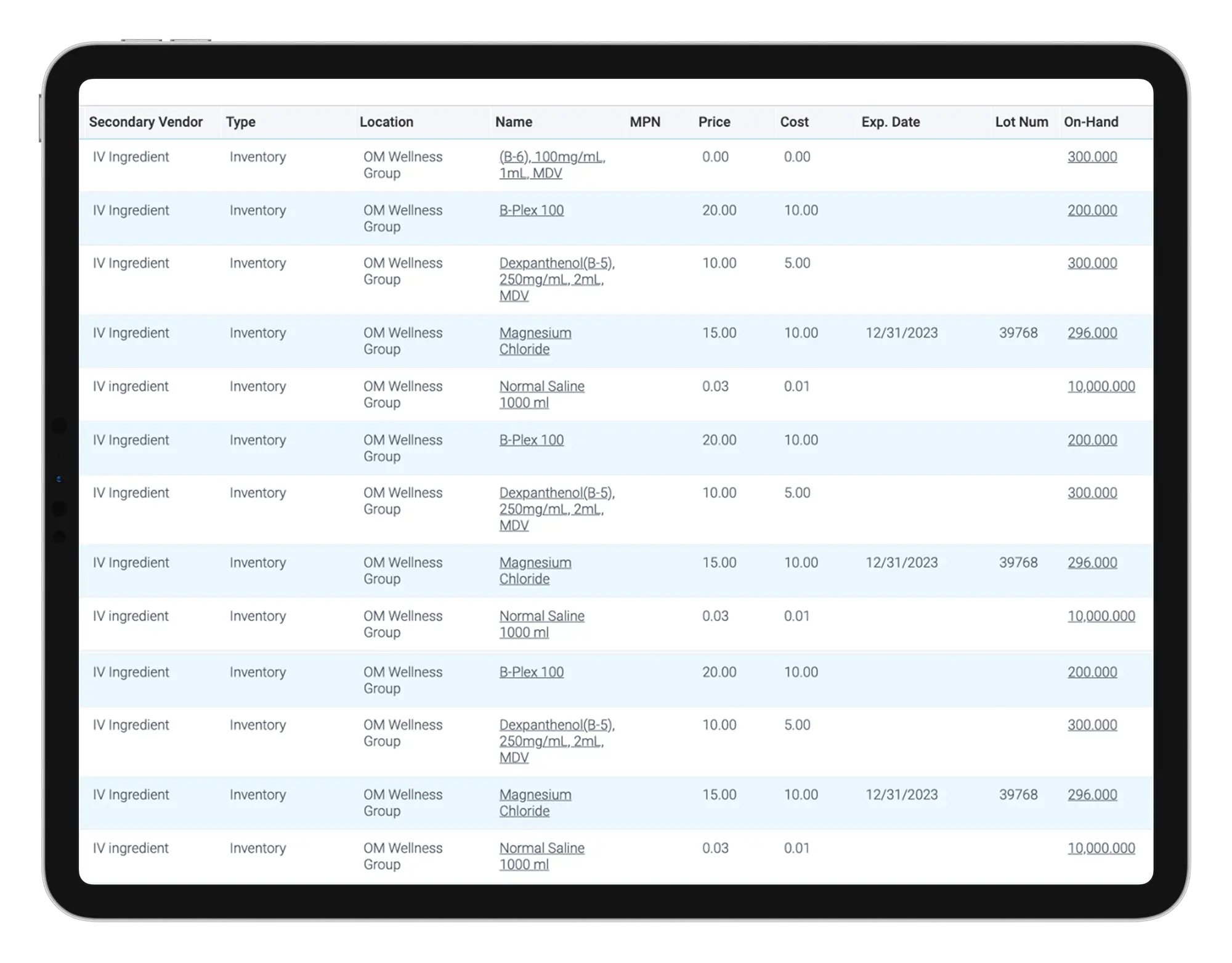 Inventory Management for Beauty Product, Supplements, and IV and Injections